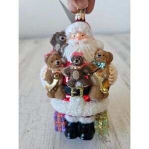 Polonaise Kurt Adler Santa teddy bear hugs glass ornament presents Xmas tree